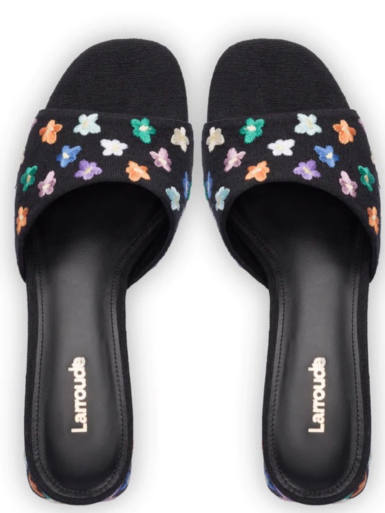 Larroude Shoes - •LARROUDE• Brigitte Mule In Black Linen {7.5}<MULTICOLORED FLORAL>